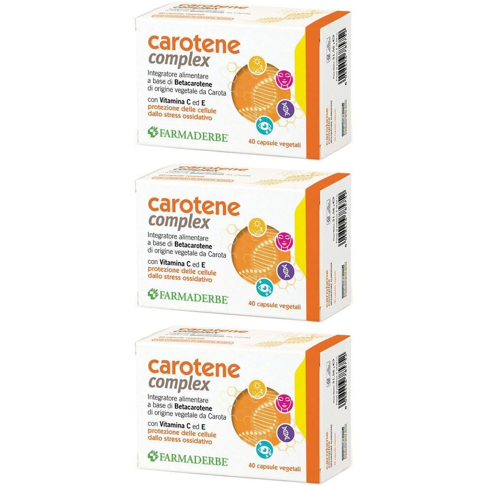 Tre confezioni di Carotene Complex, integratore alimentare da 40 capsule vegetali.