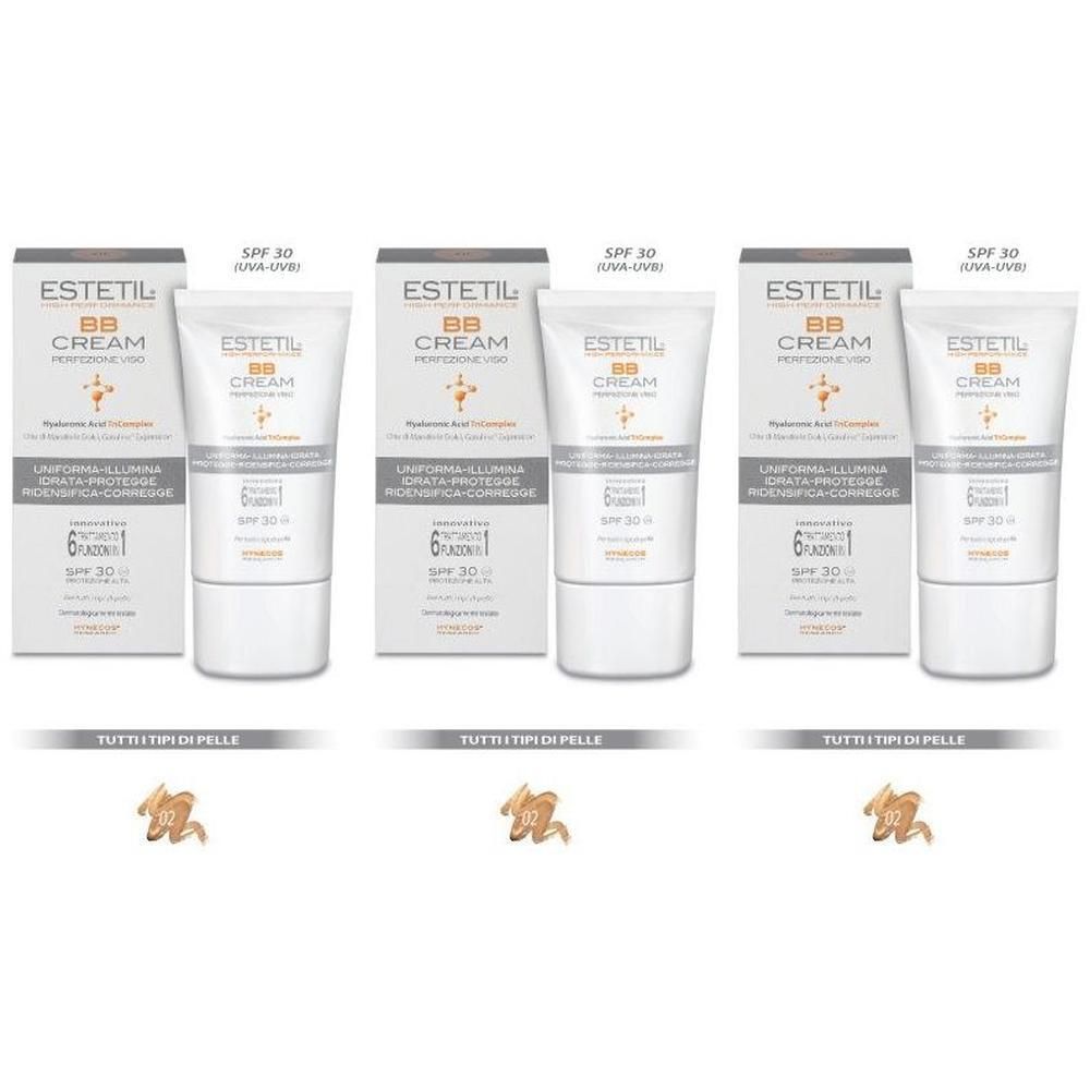Tre tubi e scatole di Estetil BB Cream SPF 30.