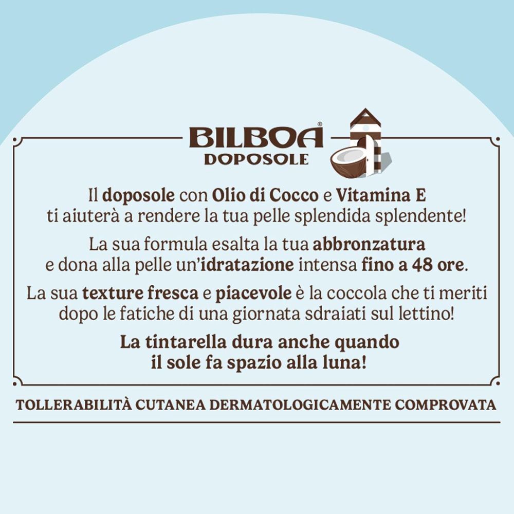 Estratto della descrizione del prodotto con simbolo di cocco e menzione di Vitamina E.