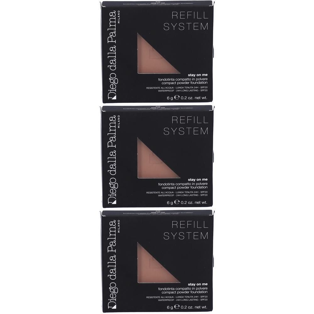 Tre confezioni di fondotinta compatto Diego dalla Palma Milano Refill System, ciascuna 6g/0.2oz.