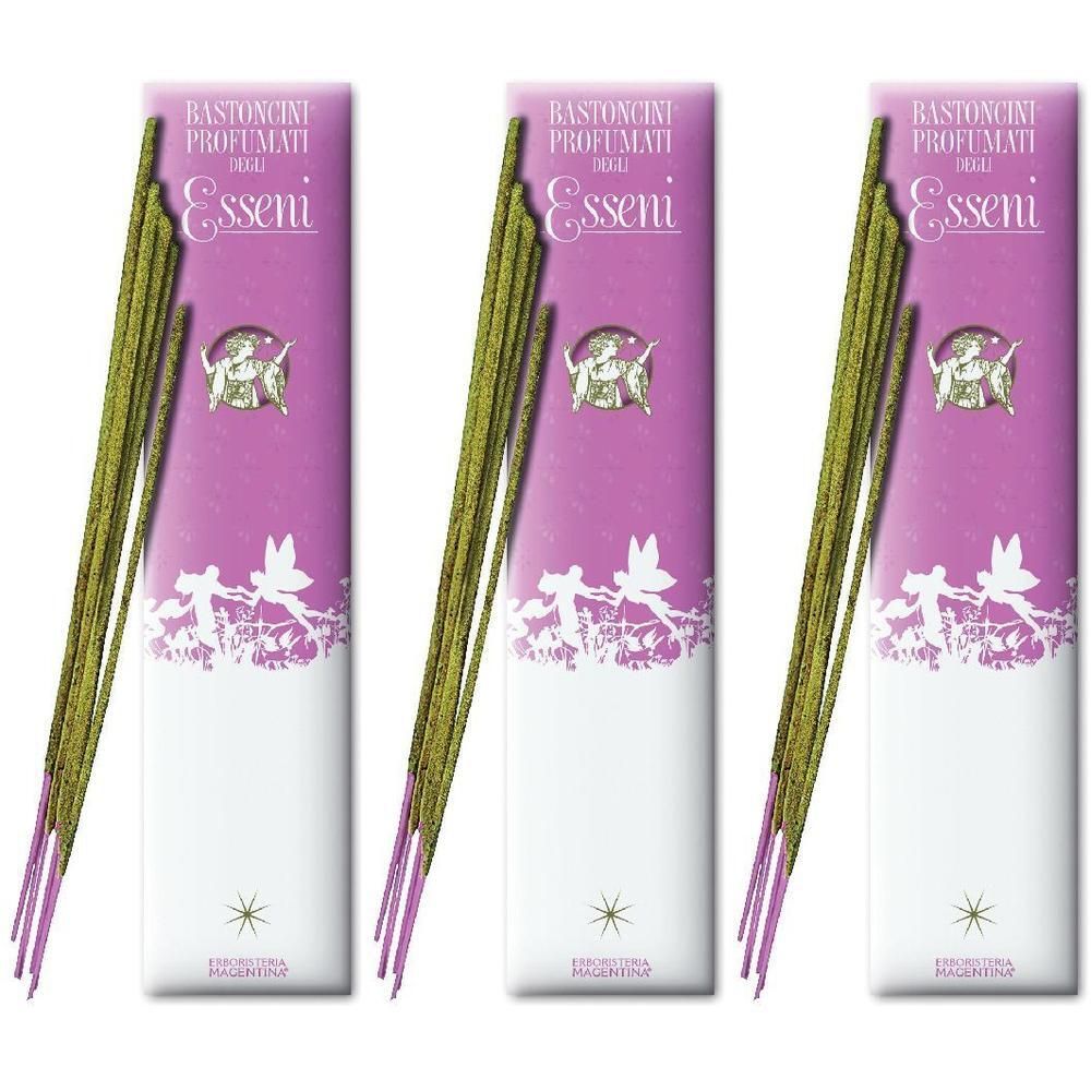 Tre confezioni di bastoncini d'incenso profumati con disegni di fate e angeli.
