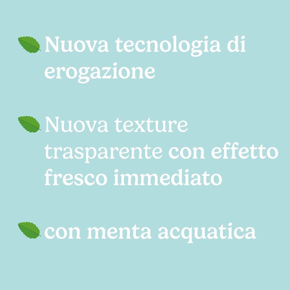 Bilboa Belli Freschi: Nuova tecnologia di erogazione, texture trasparente, effetto fresco, con menta.