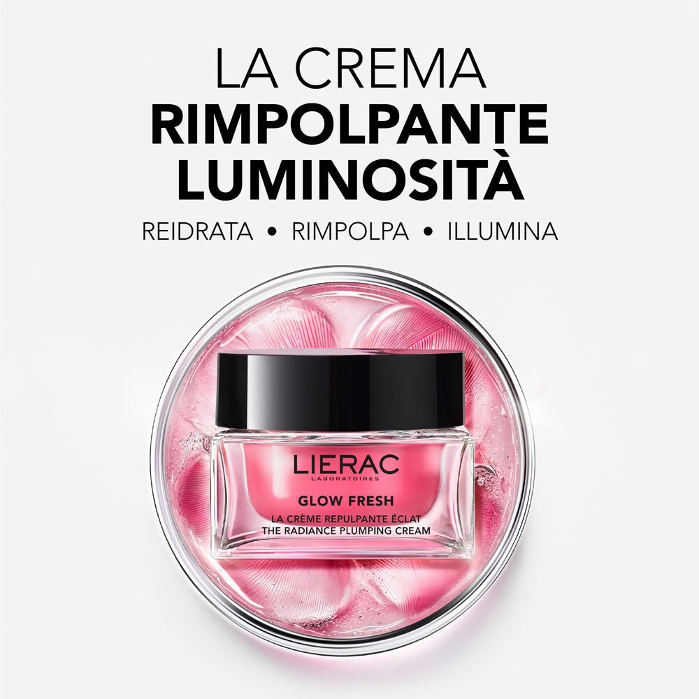 Vasetto Lierac Glow Fresh in capsula di Petri con design a petali rosa.