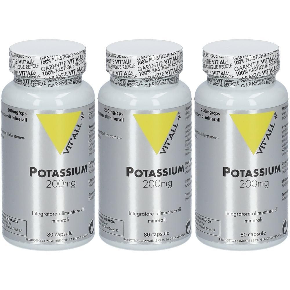 Tre flaconi VIT'ALL+ Potassio 200mg, 80 capsule per flacone.