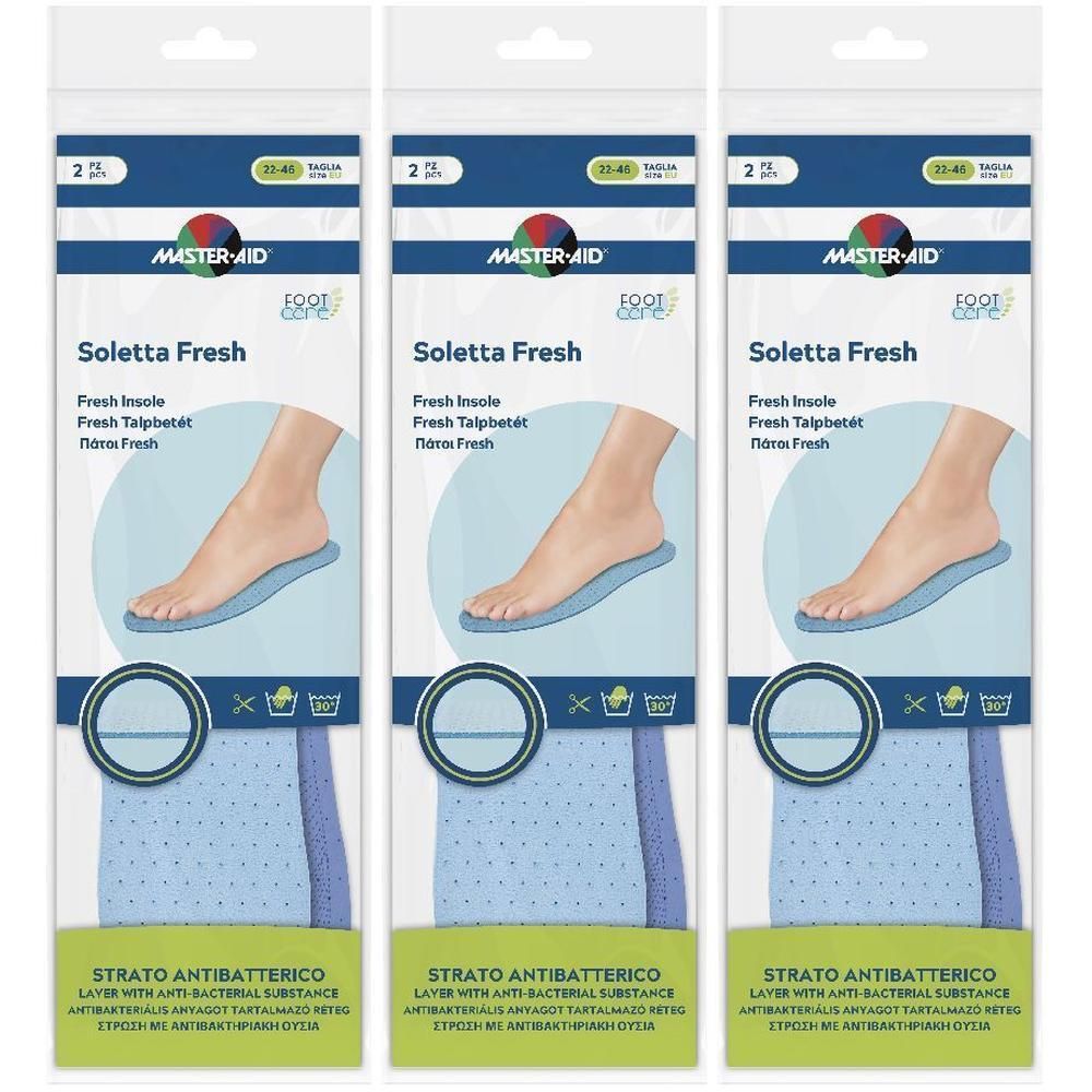 Solette Master-Aid Soletta Fresh, 2 paia. Solette blu con materiale antibatterico.