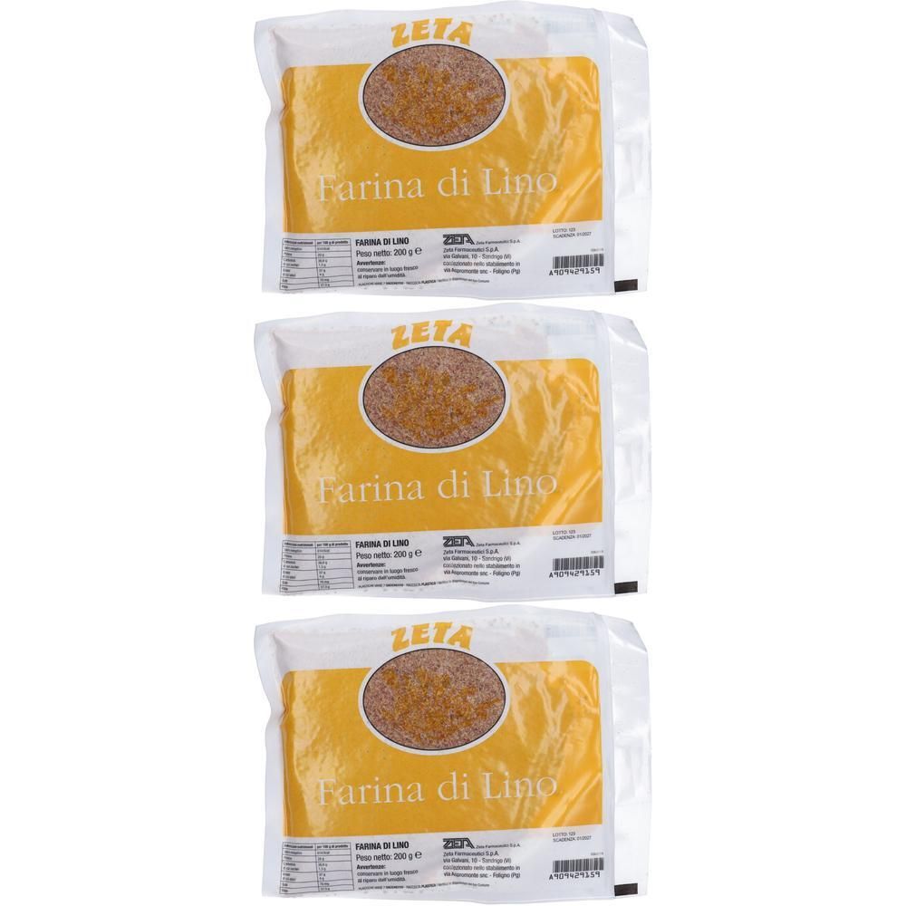 Tre confezioni di Farina di Lino Zeta, ciascuna da 200g.