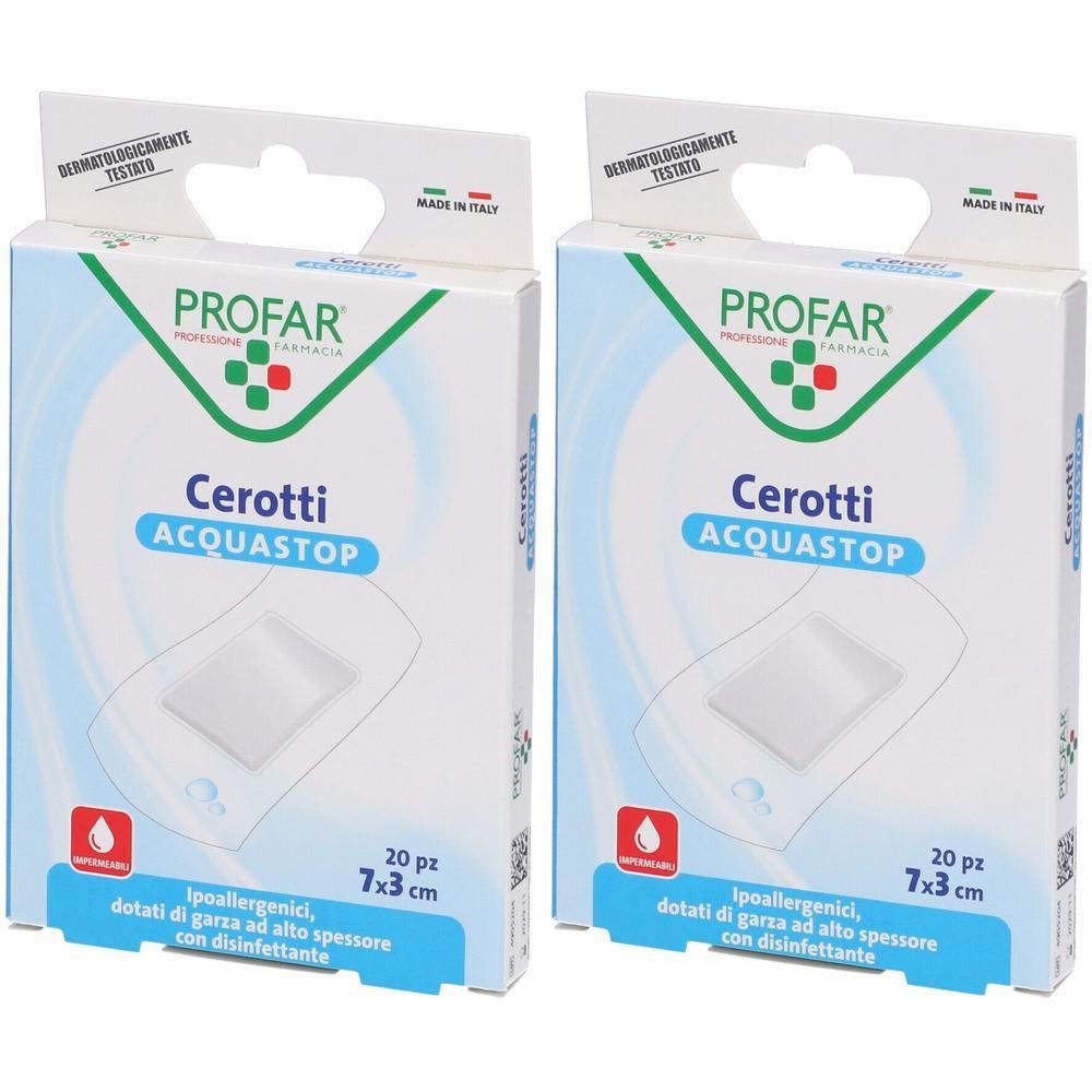Due confezioni di cerotti Profar Cerotti Acquastop, 7x3 cm, 20 pezzi per confezione.
