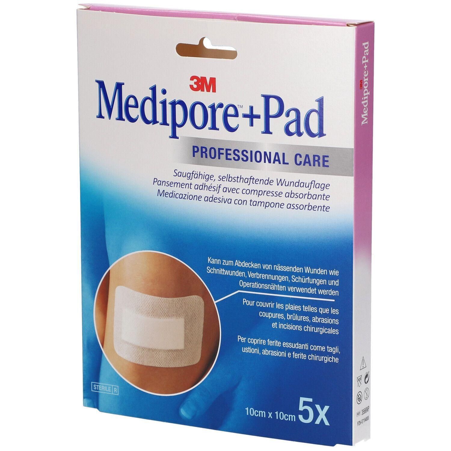 3M Medipore+Pad: Medicazione adesiva assorbente, 10cm x 10cm, 5 pezzi.