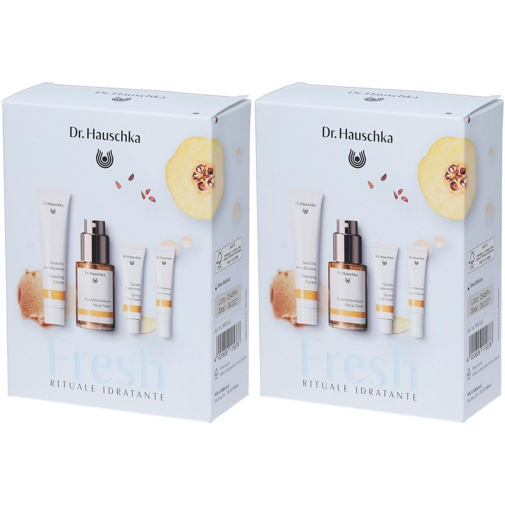 Dr. Hauschka Discovery Kit: Crema detergente idratante, crema alla cotogna, lozione tonificante, siero notte.