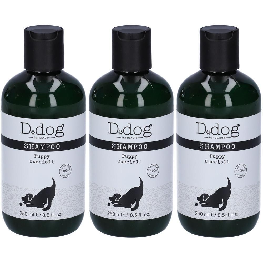 Tre flaconi di shampoo D.dog Puppy Cuclell.