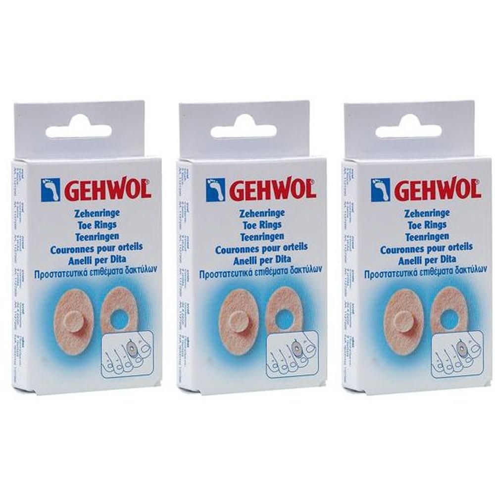 Tre confezioni di anelli per dita GEHWOL per calli. Forma ovale, con foro centrale.