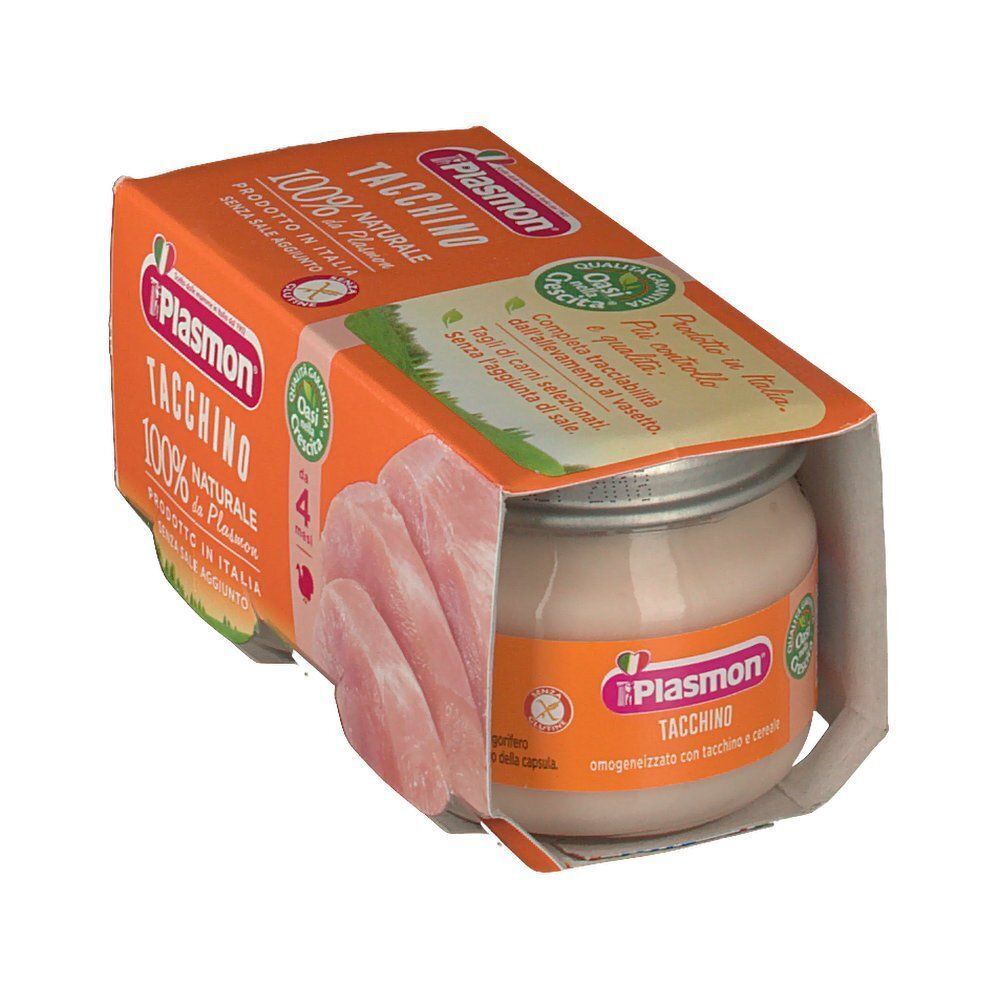 Plasmon omogeneizzato di tacchino, 100% naturale, in vasetto.
