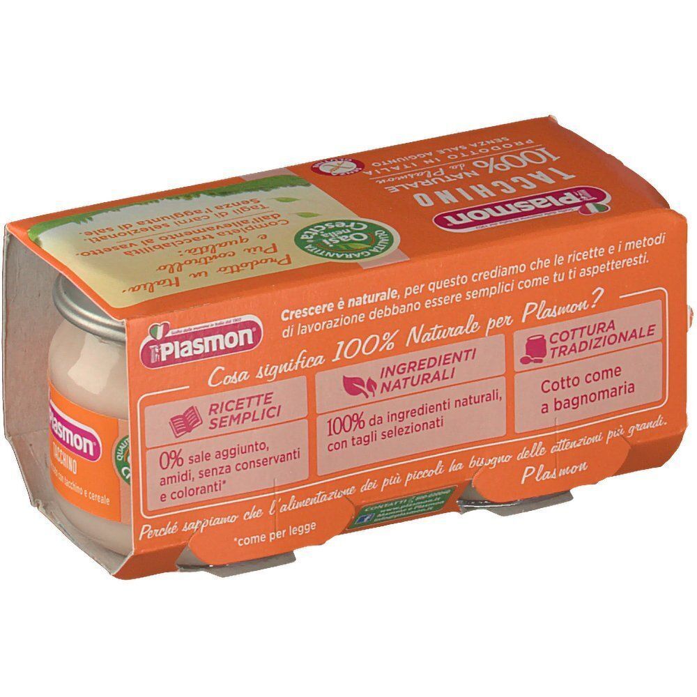 Vasetto Plasmon per neonati con tacchino, 100% naturale, senza additivi.