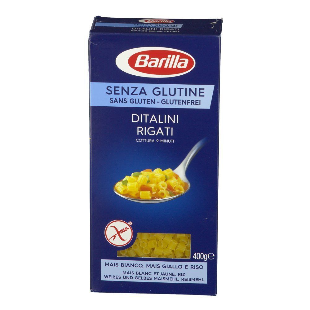 Pasta Barilla Senza Glutine Ditalini Rigati, confezione da 400g. Senza glutine.