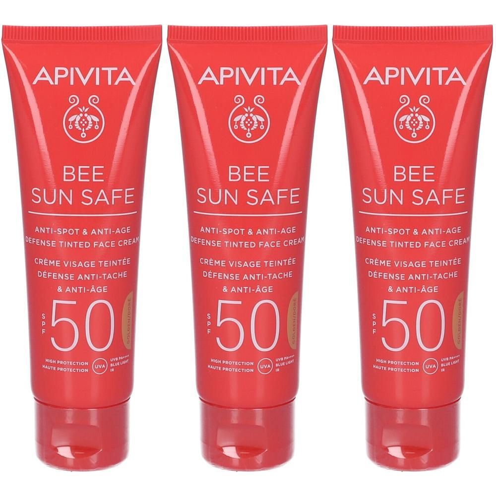 Apivita Bee Sun Safe Crema Viso Colorata Anti-Macchie e Anti-Age SPF50 - tonalità Dorata