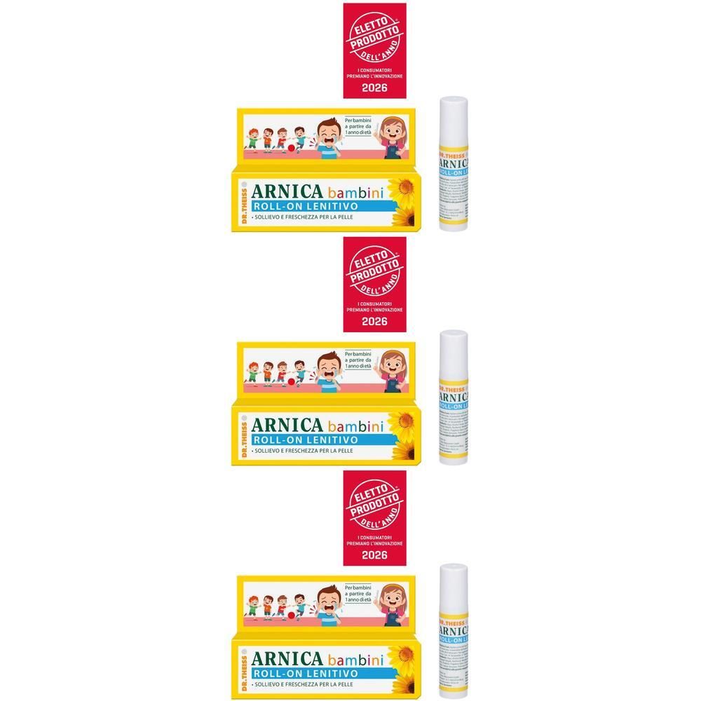 Tre confezioni Dr. Theiss Arnica bambini Roll-On Lenitivo con una bottiglia ciascuna.