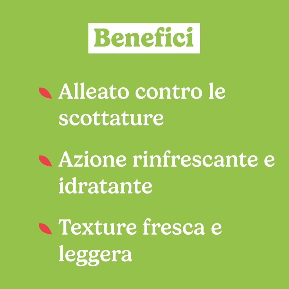 Elenco dei benefici del latte solare Bilboa: protezione dalle scottature, azione rinfrescante e idratante.