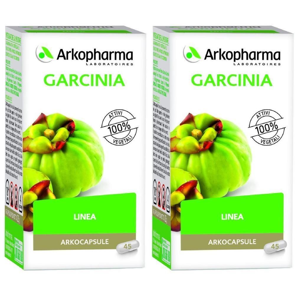 Due confezioni Arkopharma Garcinia Linea Arkocapsule da 45 capsule. Attivi 100% vegetali.