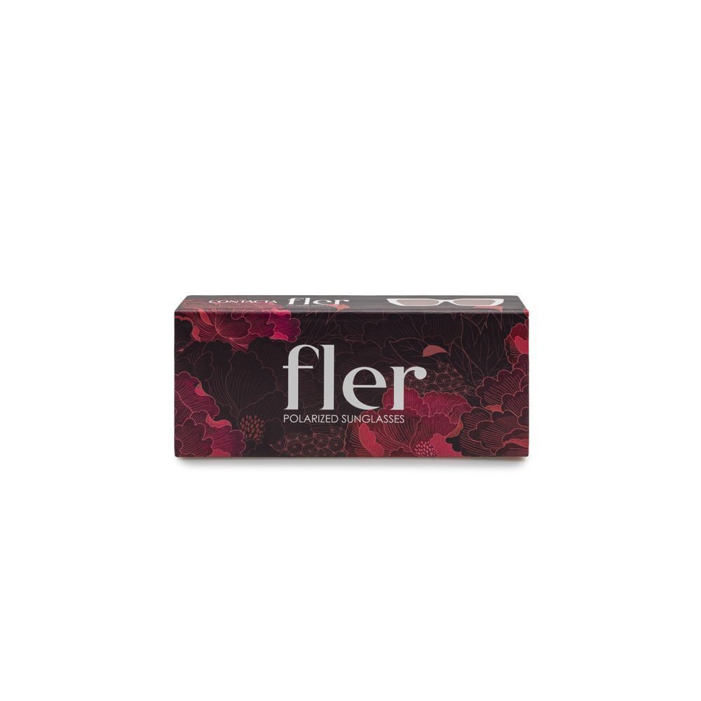 Confezione per "Fler Polarized Sunglasses" con motivo floreale rosso e rosa.