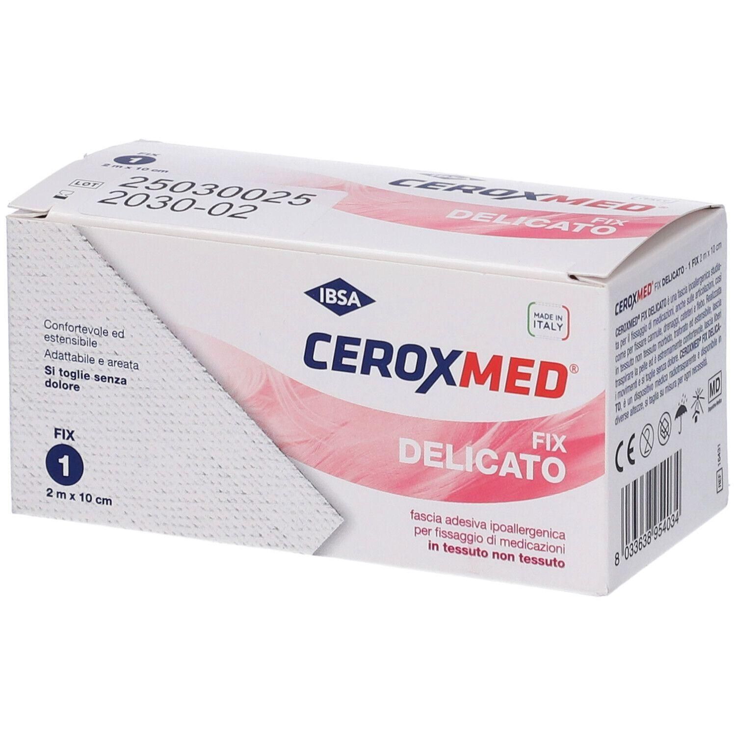 Ceroxmed GarzaFix: Cerotto fissaggio, 2m x 10cm, ipoallergenico, tessuto non tessuto.