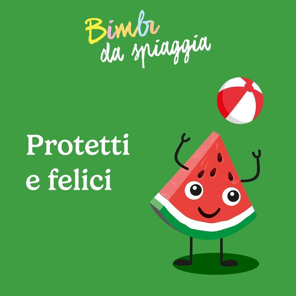 Bilboa Bimbi da Spiaggia: Protetti e felici con crema solare e personaggio di anguria.