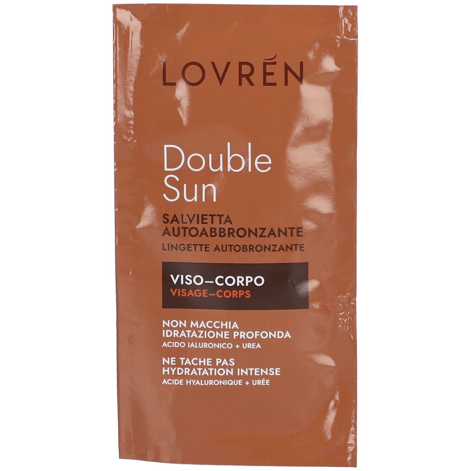 Salvietta autoabbronzante Lovren Double Sun per viso e corpo. Idratante, non macchia.