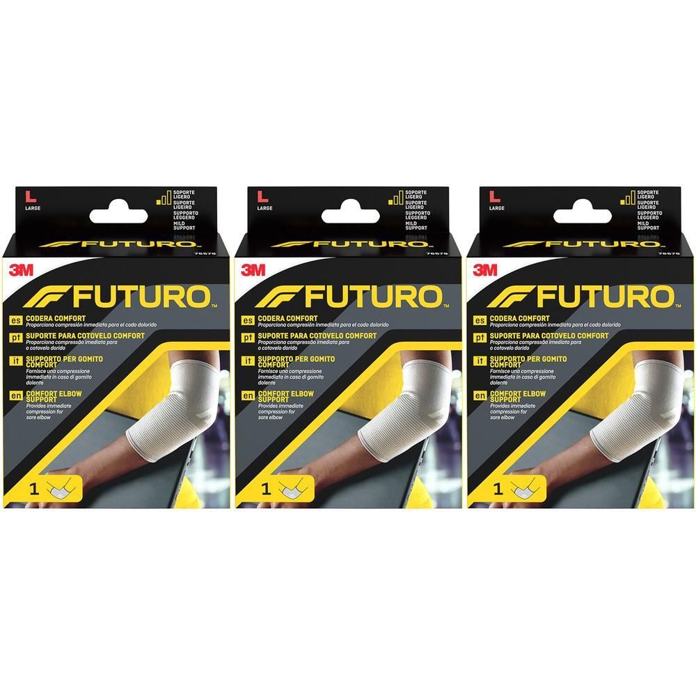Tre confezioni di supporti per gomito Futuro Comfort, taglia L, beige.
