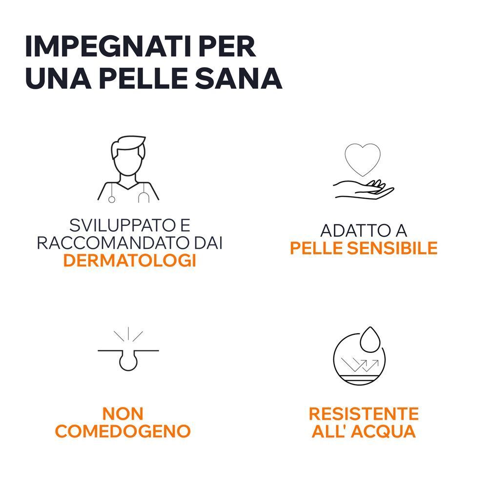 Icone per sviluppo dermatologico, raccomandato, non comedogeno e resistente all'acqua.