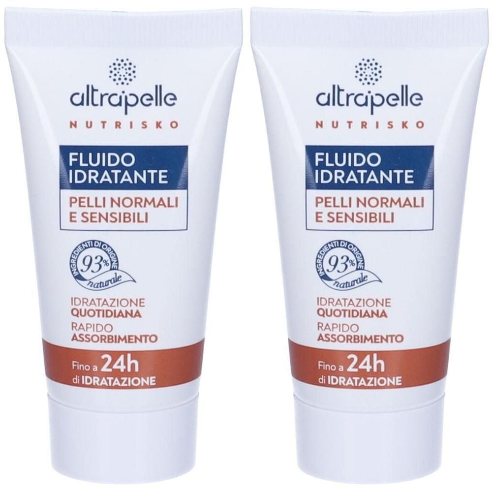 Due tubi di fluido idratante Altrapelle Nutrisko per pelli normali e sensibili.