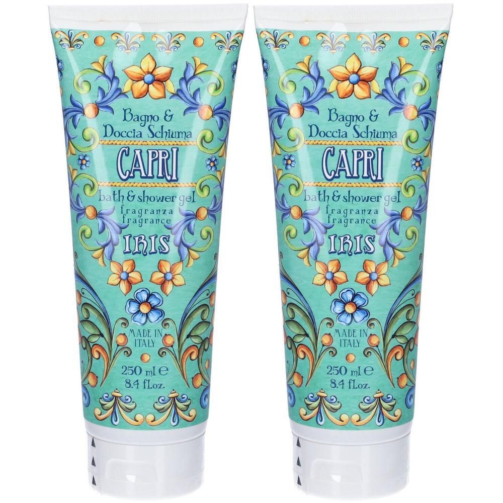 Due tubi di bagnoschiuma Capri, fragranza Iris, 250 ml.