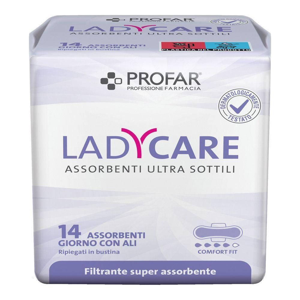 Confezione da 14 assorbenti Profar Ladycare Giorno con ali, ultra sottili.