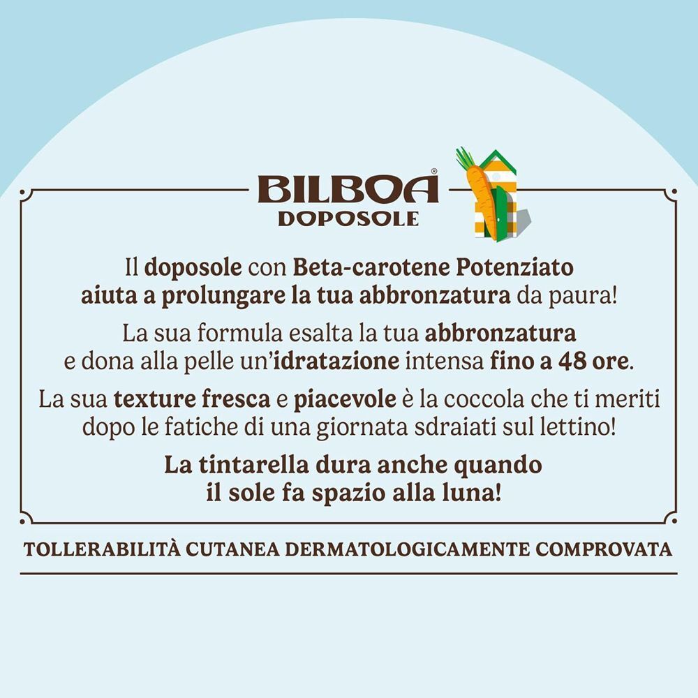 Vista dettagliata della formula Bilboa Doposole Carotissima con Beta-Carotene.