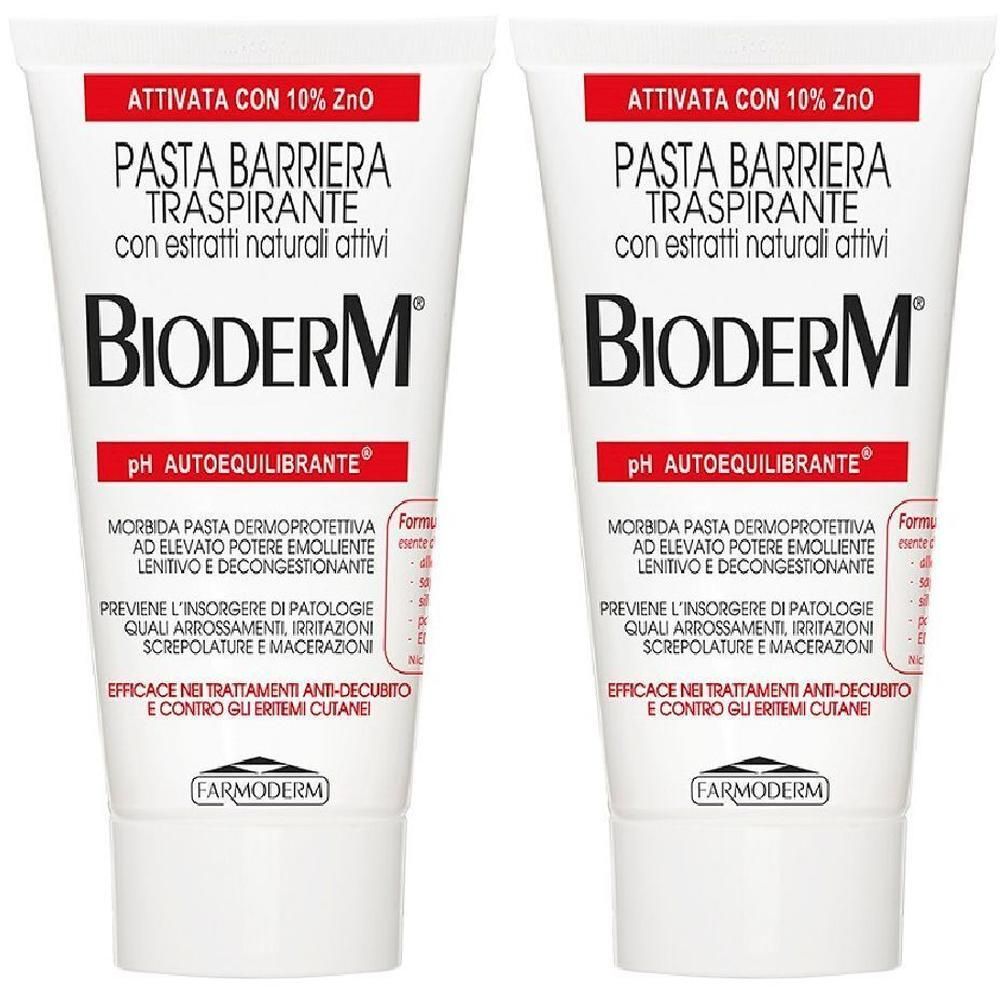 Due tubi di Bioderm Pasta Barriera Zinco con 10% di ossido di zinco.