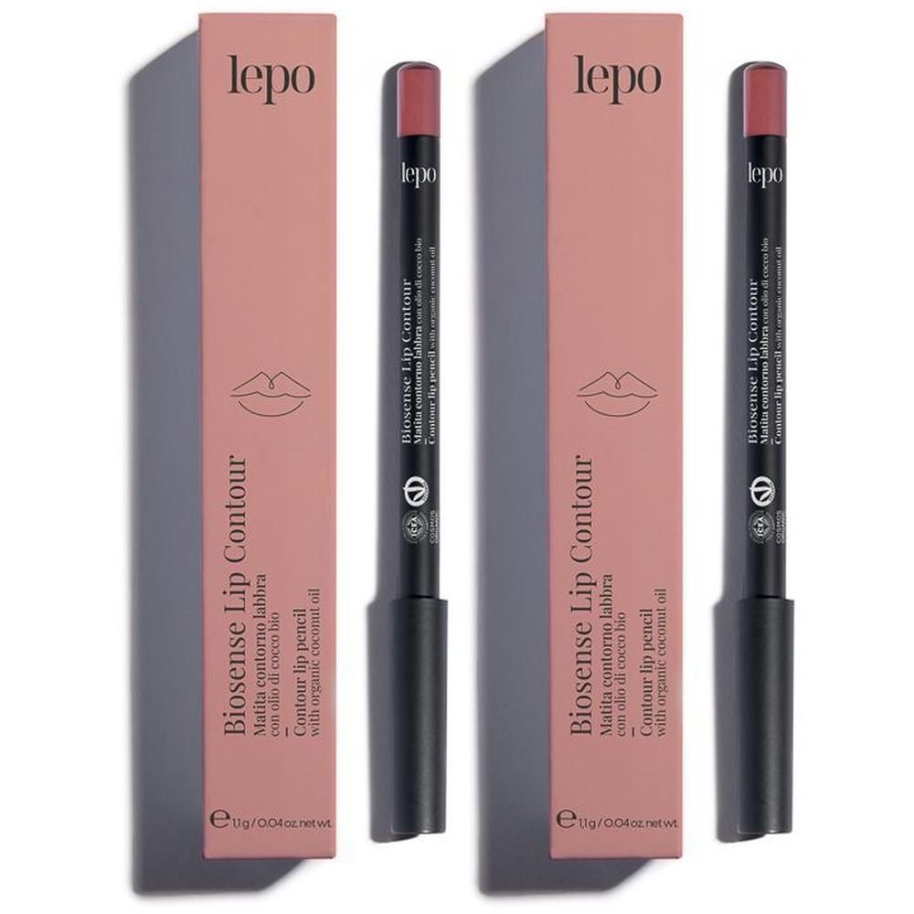 Due matite labbra Lepo Biosense color rosa-marrone con olio di cocco.