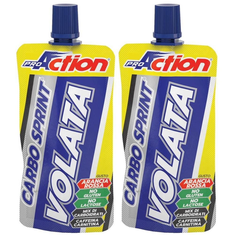 Due bustine ProAction Carbo Sprint Volata con tappo blu. Confezione gialla con scritte blu.