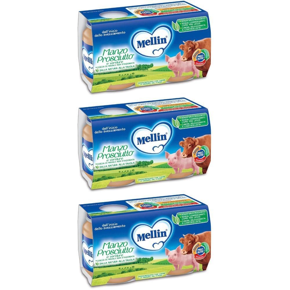 Mellin Omogeneizzato Manzo Prosciutto Con Verdure 2 Pezzi X 120 G
