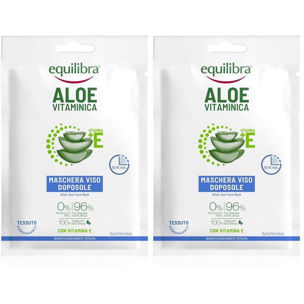 Due confezioni di maschere viso Equilibra Aloe Vitaminca con Vitamina E.