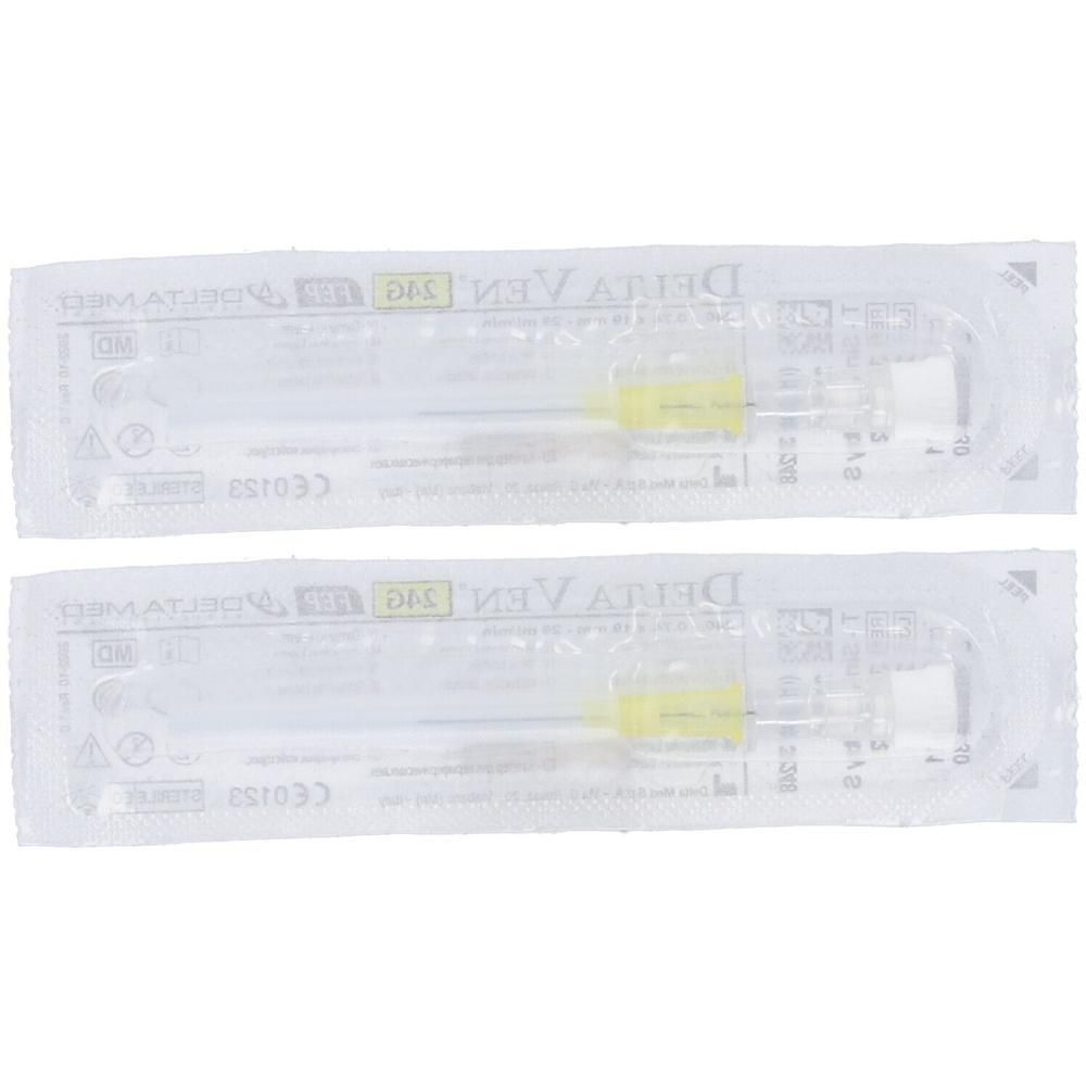 Due cannule venose sterili, Gauge 24, con connettore giallo.