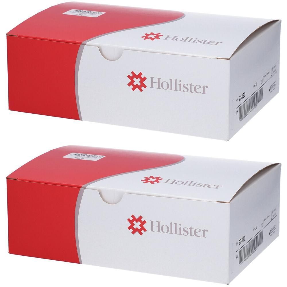 Due scatole bianche con design rosso e logo Hollister.