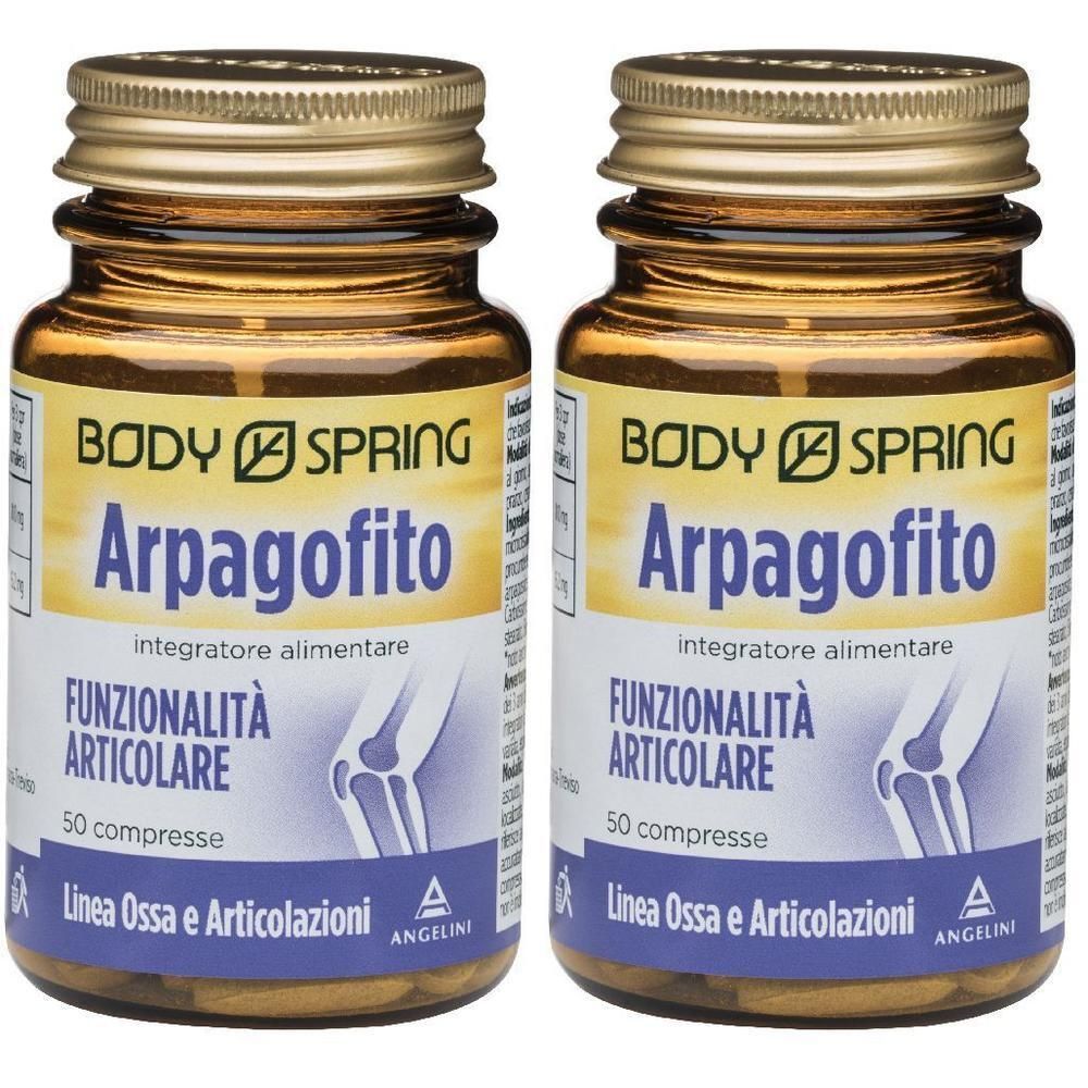 Due flaconi di Body Spring Arpagofito integratore alimentare per funzionalità articolare, 50 compresse per flacone.