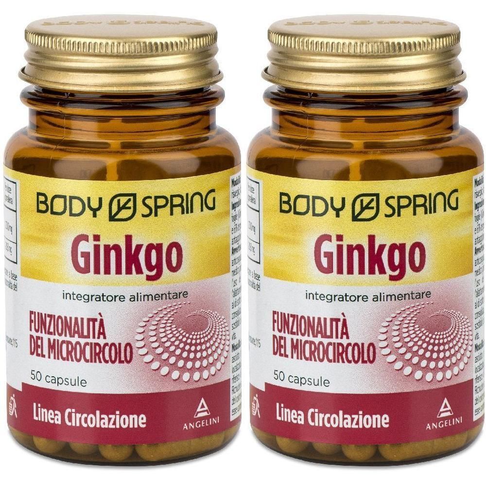 Due flaconi di capsule Body Spring Ginkgo, 50 capsule per flacone.