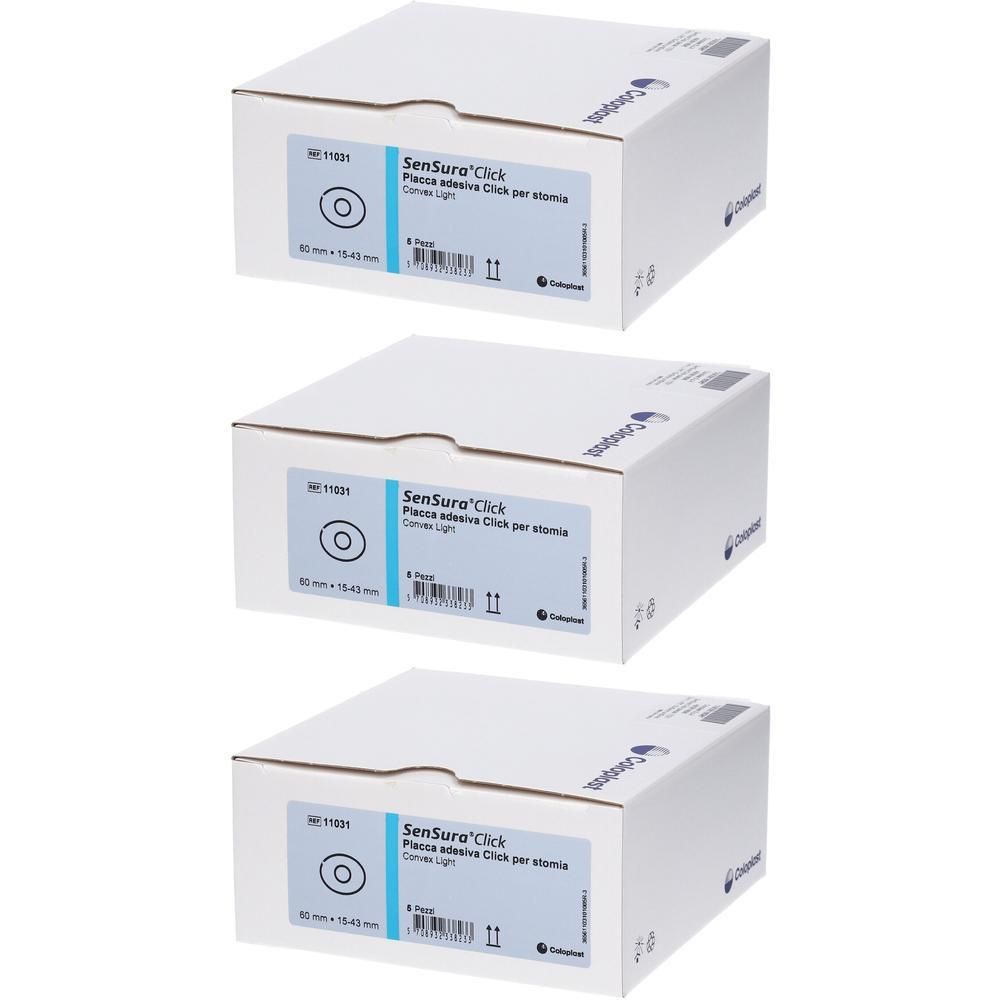 Coloplast Sensura Click Placca per Ileostomia e Colostomia - Foro Ritagliabile 15-43 mm Flangia 60mm