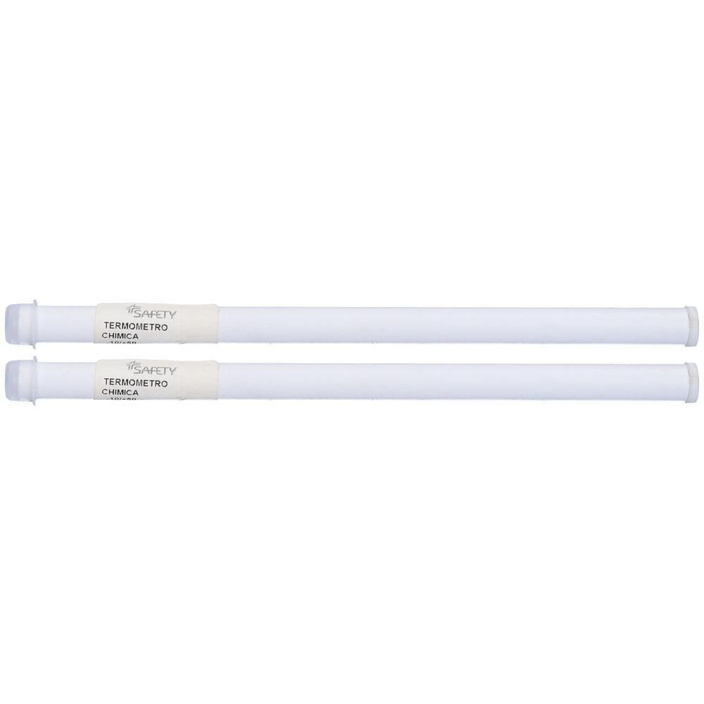 Due termometri chimici bianchi con etichetta "SAFETY TERMOMETRO CHIMICA".