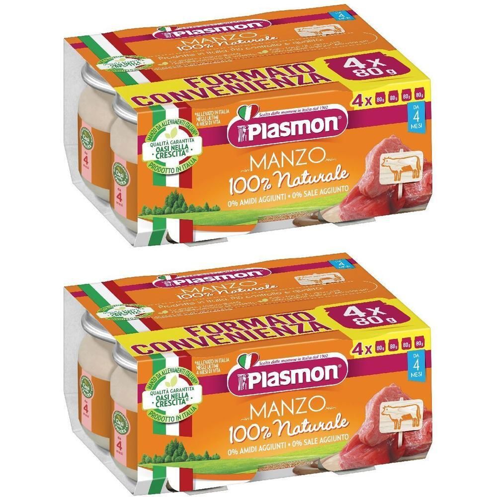 Due confezioni di omogeneizzato di manzo Plasmon, 4x80g.