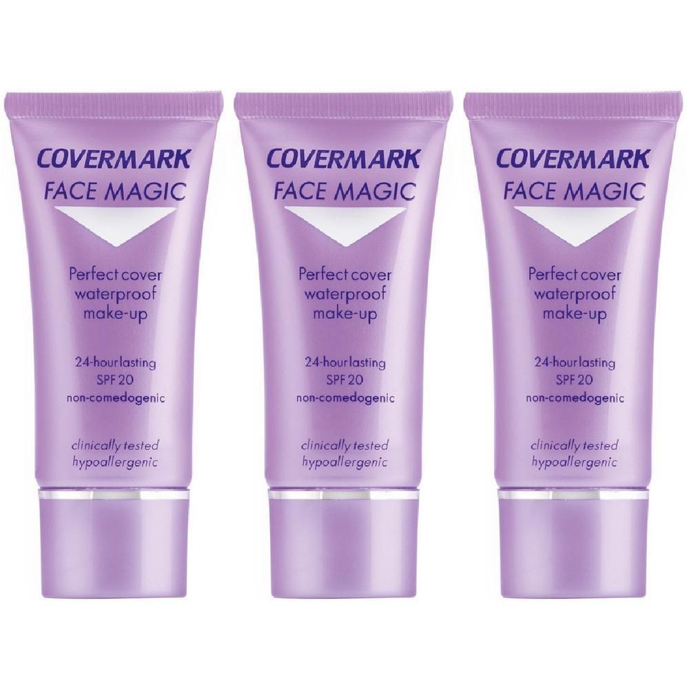 Tre tubetti COVERMARK FACE MAGIC SPF 20, lunga tenuta 24 ore, waterproof, non comedogenico.