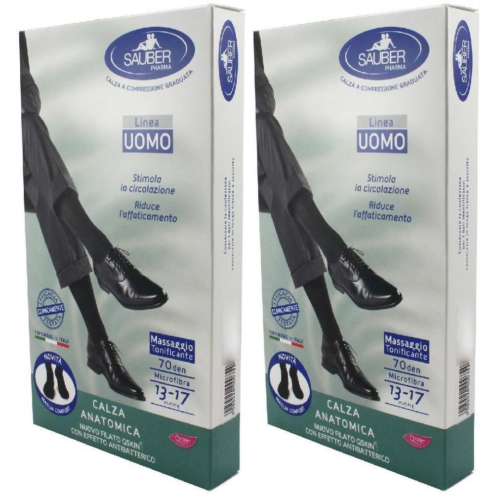 Confezione di calze a compressione da uomo, marca Sauber Pharma, linea Uomo, 70 den, taglia 13-17.