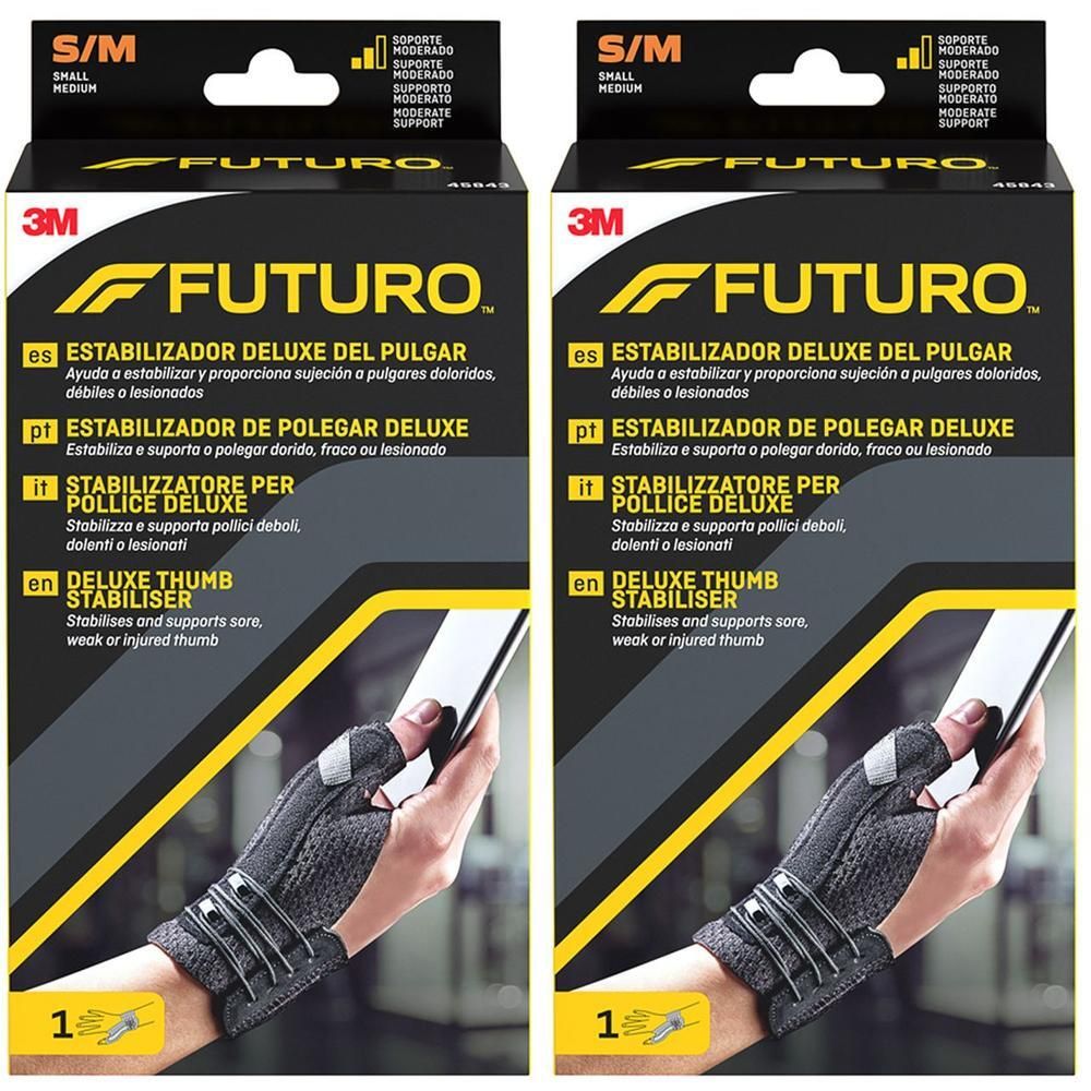 Due confezioni di stabilizzatori per pollice Futuro Deluxe 3M, taglia S/M.