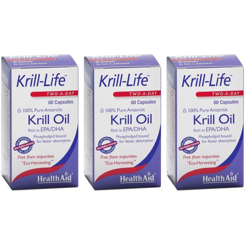 Tre confezioni di Krill-Life Olio di Krill, 60 capsule per confezione.