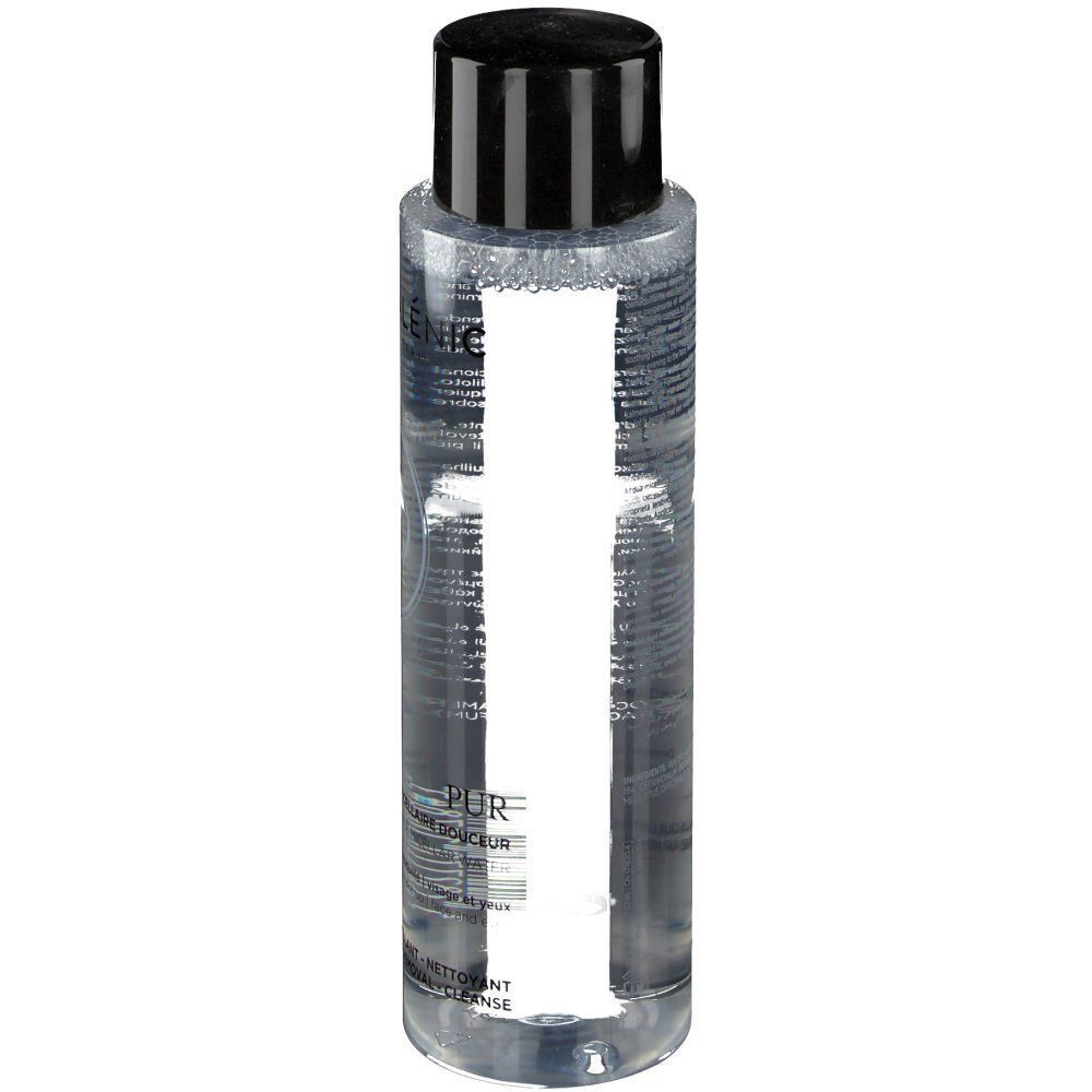 Flacone GALÉNIC di acqua micellare. Tappo nero, flacone trasparente con etichetta bianca.