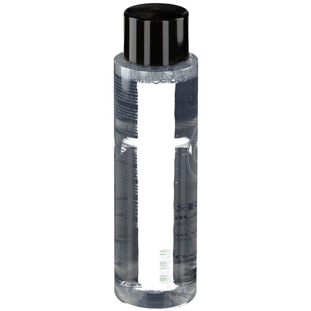 Flacone GALÉNIC di acqua micellare. Tappo nero, flacone trasparente con etichetta bianca.